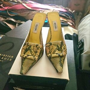 Moschino Snakeskin Heels - Green and Yellow
